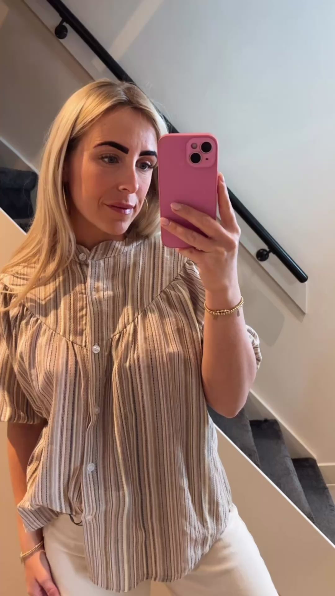 Blouse streep beige